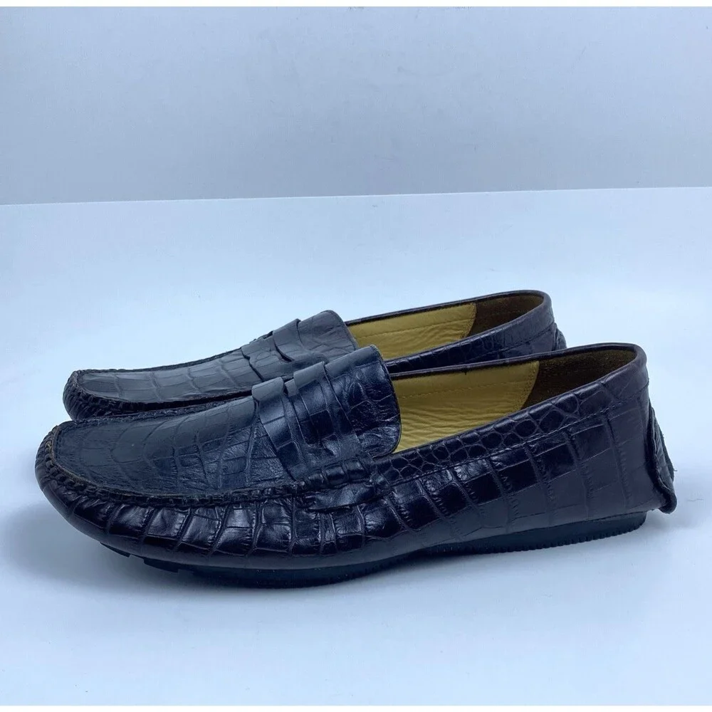 Cole Haan Crocodile Embossed Leather Driving Mocassin Loafers Brown Men's Sz 11M
